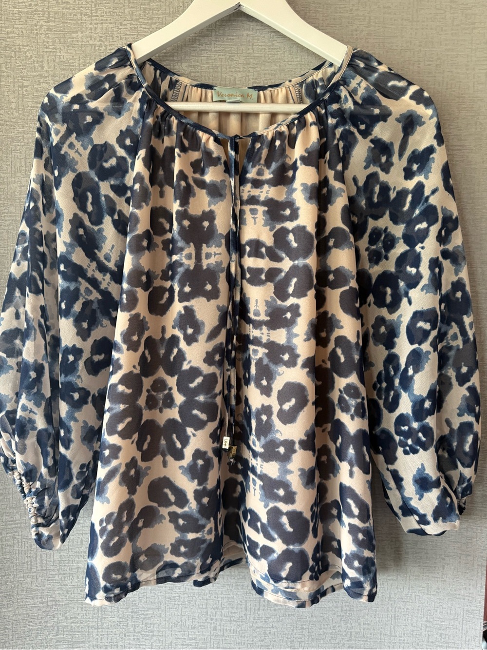 Veronica M Navy and Cream Floral Peasant Blouse